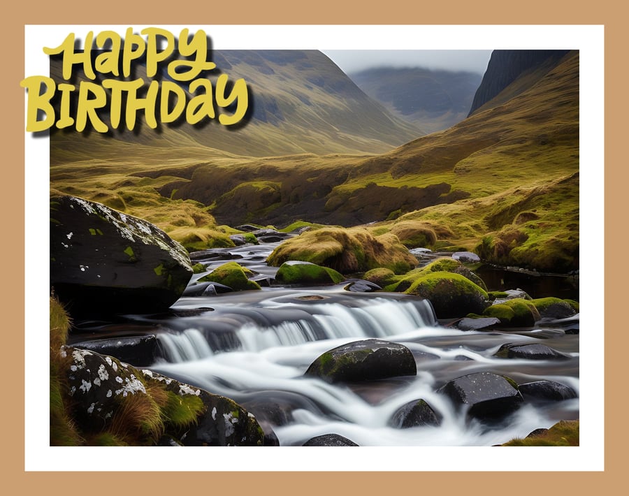 Happy Birthday Scottish River Card A5