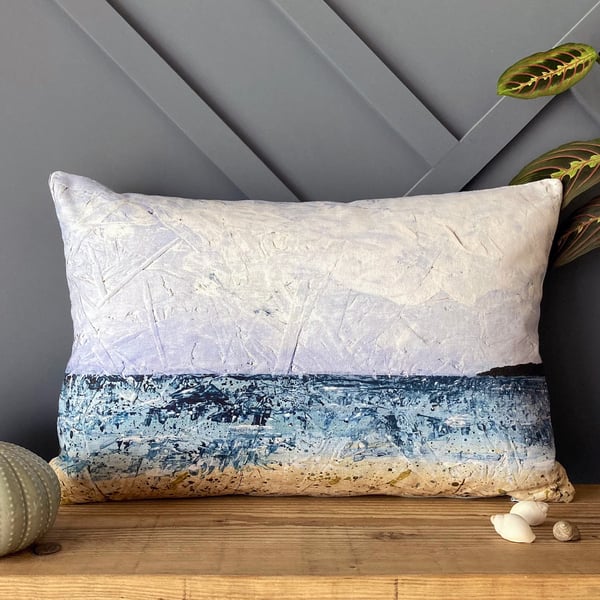 'Long Rock, Cornwall' seascape handmade cushion