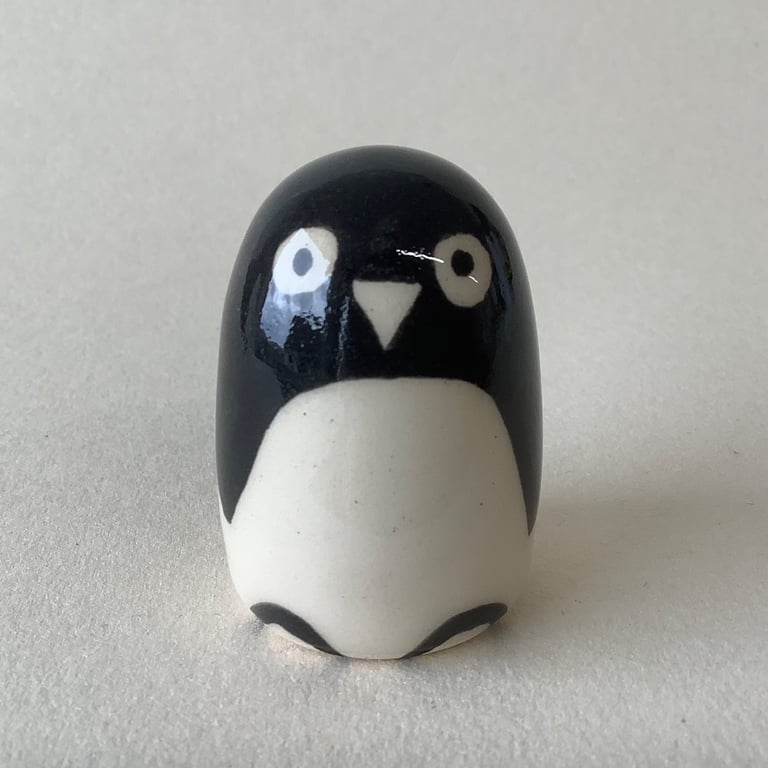 Small Wheel Thrown and Hand-Painted Ceramic Penguin (4.5cm x 3cm)