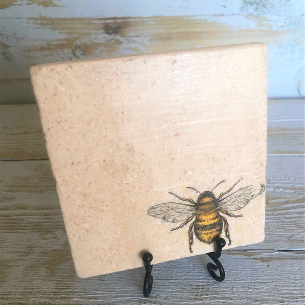 Bumble Bee Natural Stone Coaster, Honey Bee, Bee D cor