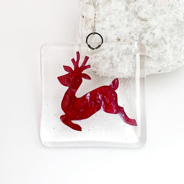 Fused Glass Copper Reindeer Hanging