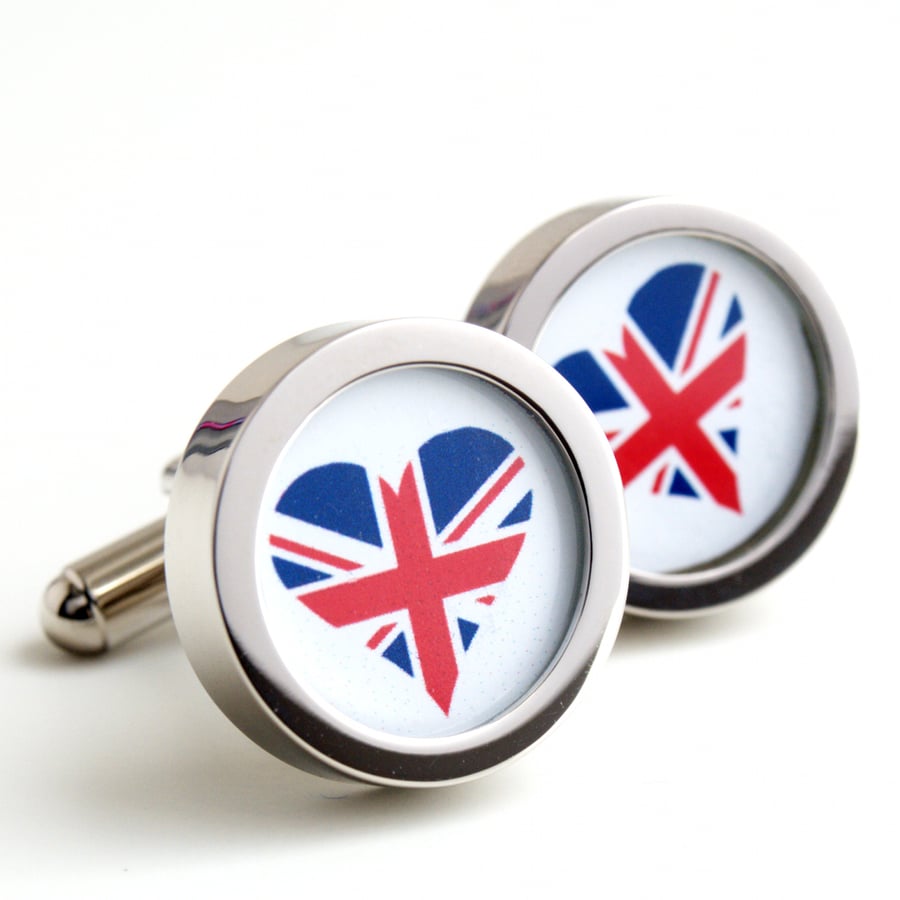 Union Jack Heart Cufflinks for a Very British Wedding or Choose Your Flag