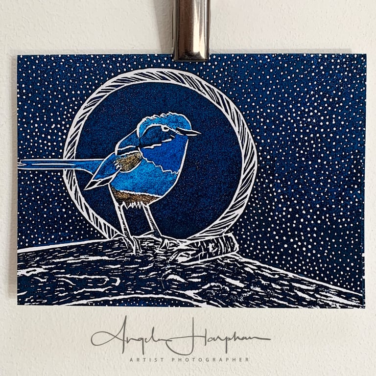 Blank Card with Envelope - Fine Art Design - Blue Fairy Wren