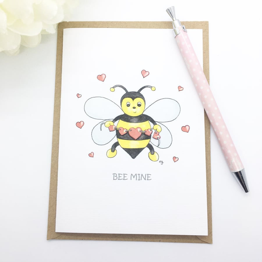 Bee Mine Card - With Love - Valentines - Bumble Bee Card