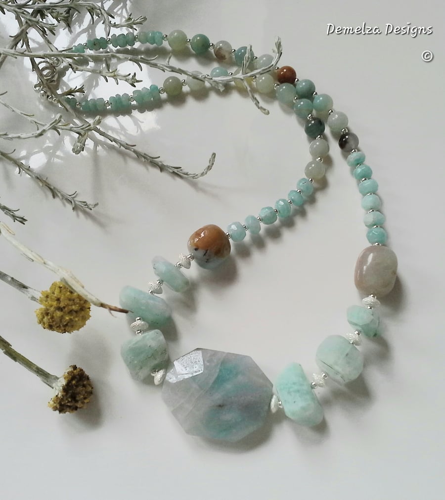 Statement Russian Amazonite Sterling Silver Necklace