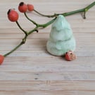 Miniature ceramic robin sculpture with Christmas tree, cake toppers or ornament 