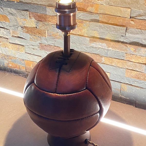 Vintage up-cycled Leather football lamp. Bespoke ,unique .