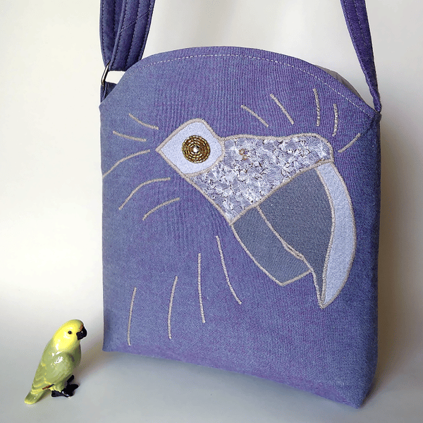 Blue crossbody bag inspired by Spix Macaws