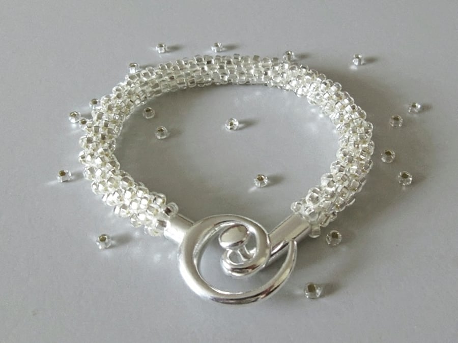 Sparkly Silvery Crystal Beaded Kumihimo Seed Bead Fashion Bracelet