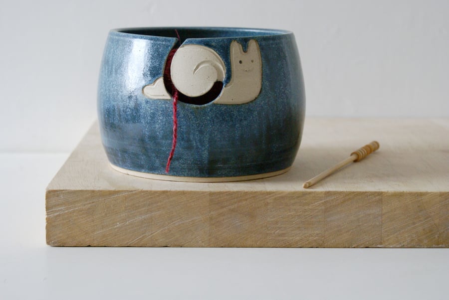 Made to Order - The happy snail yarn bowl, hand thrown pottery yarn bowl