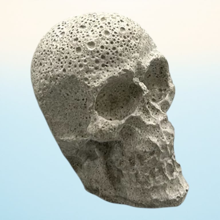 Tiny Grey Concrete Worm Eaten Skull - Small Gothic Halloween Decoration