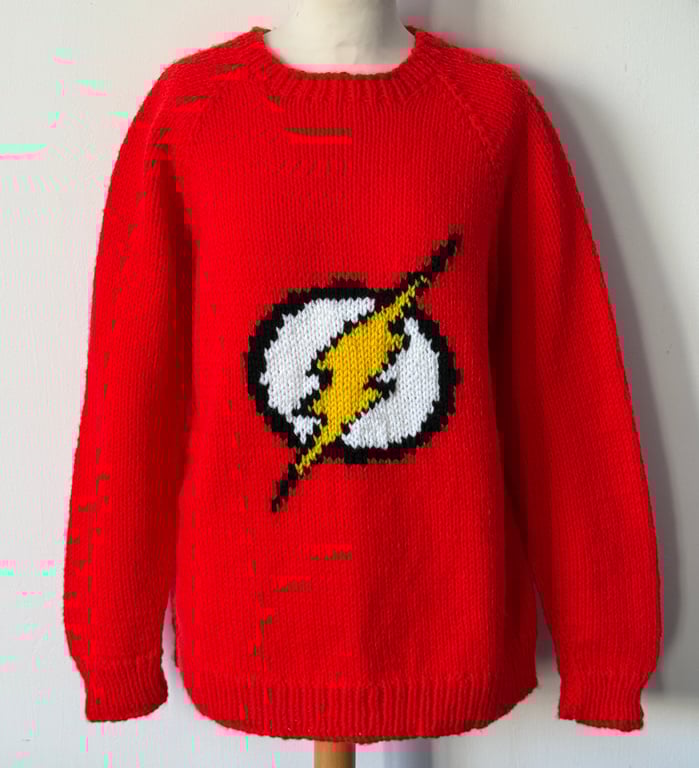 Flash Superhero Hand knitted Sweater For Grown Ups
