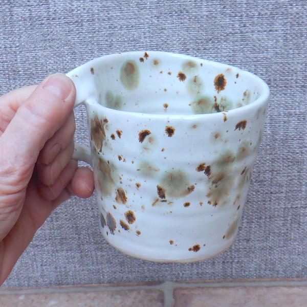 Left handed coffee mug tea cup in stoneware hand thrown ceramic pottery