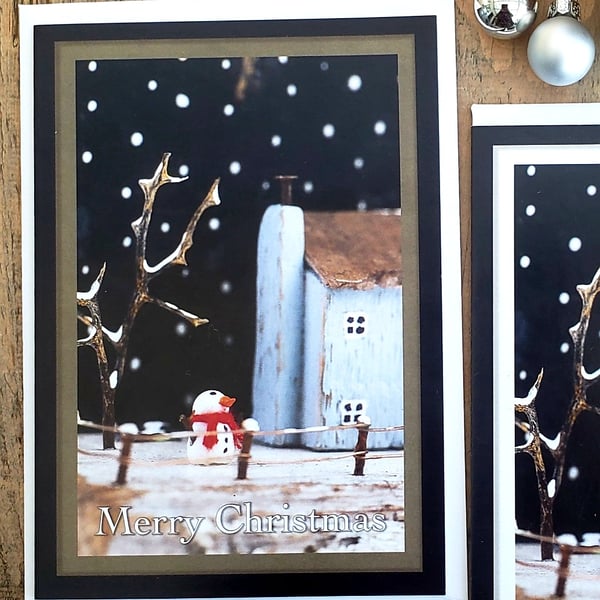 Christmas card multipack x 6  brown border