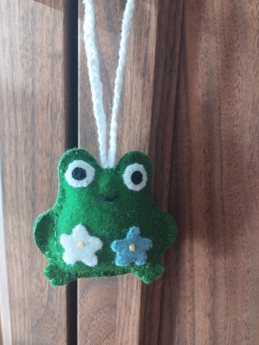 Handmade frog hanging decoration wool felt 