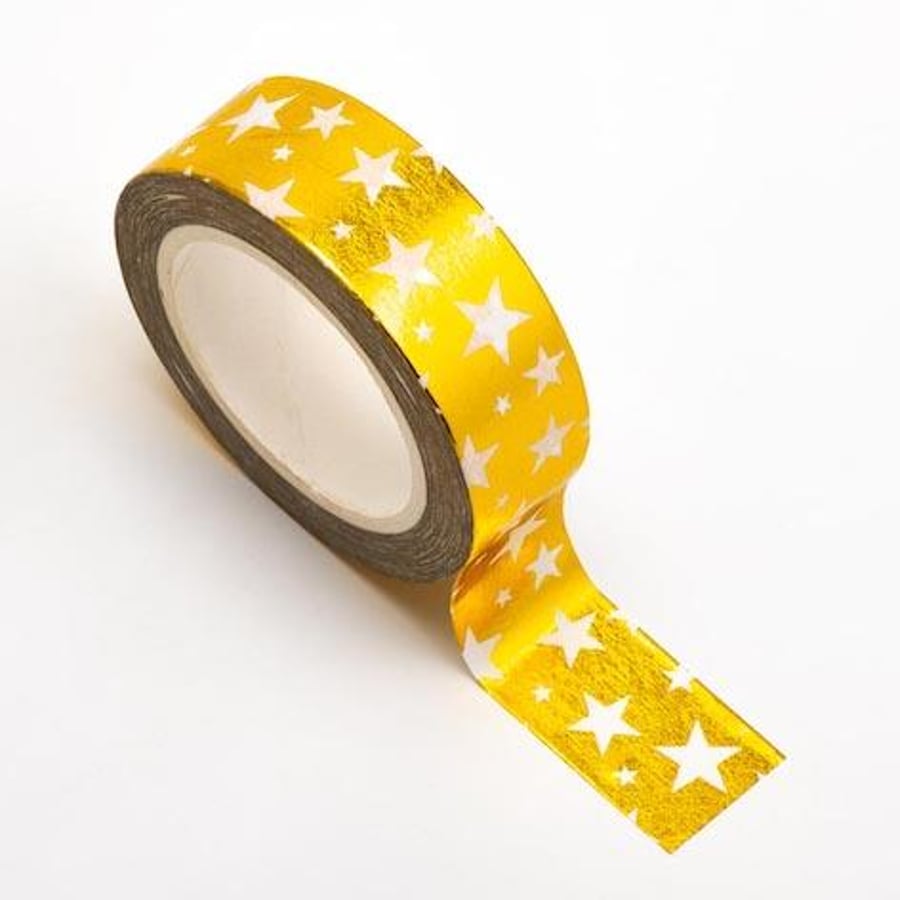 Gold Stars Foil Adhesive Washi Tape 15mm x 10m