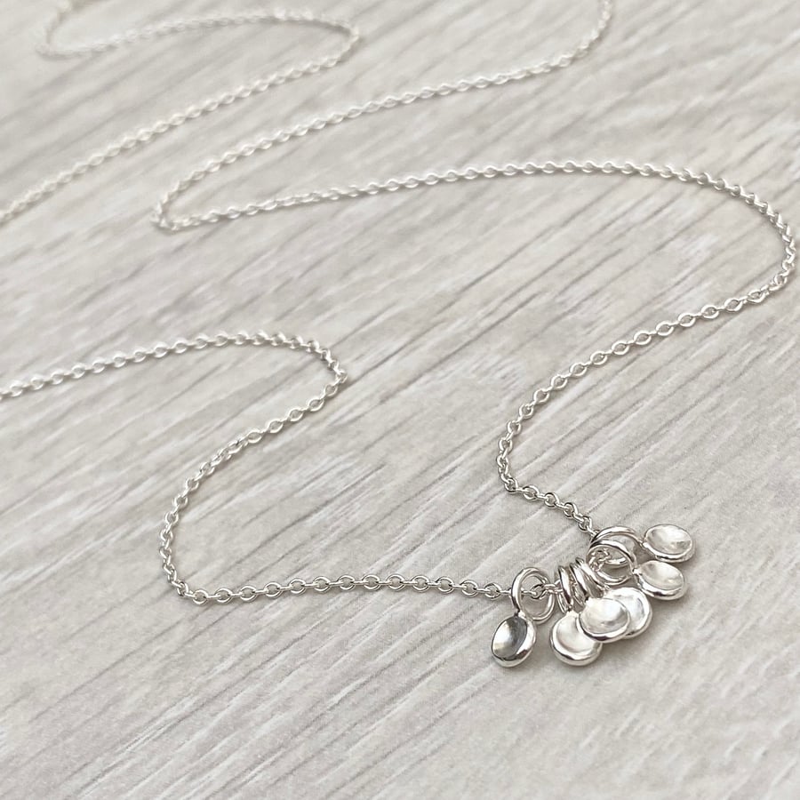 Handmade sterling silver six tiny petal charm pendants and trace chain