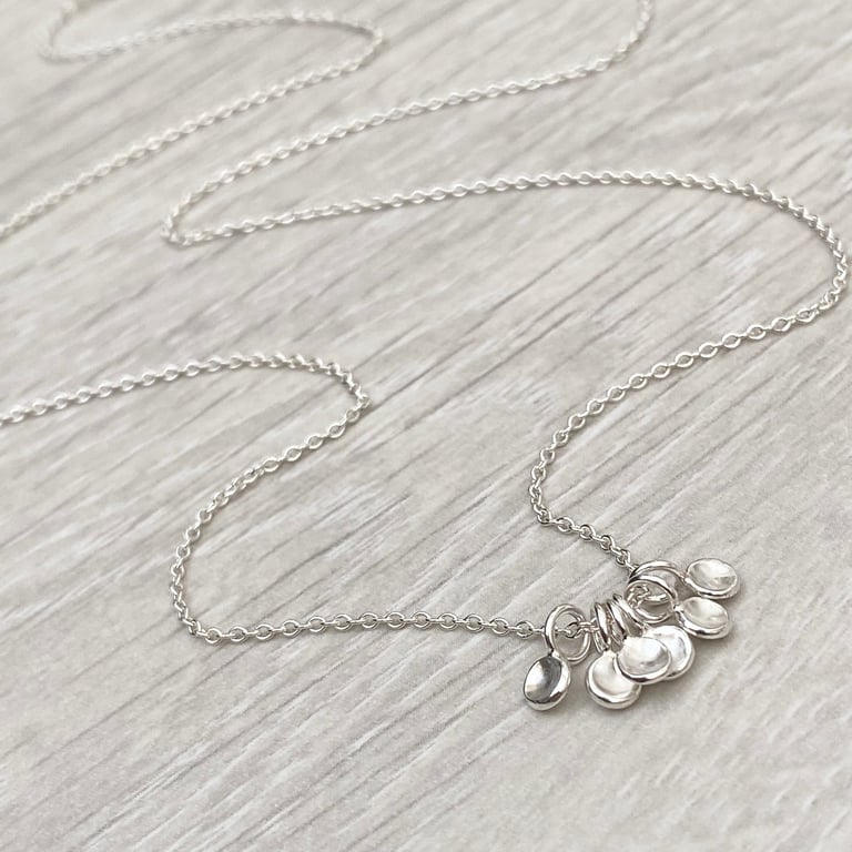 Handmade sterling silver six tiny petal charm pendants and trace chain