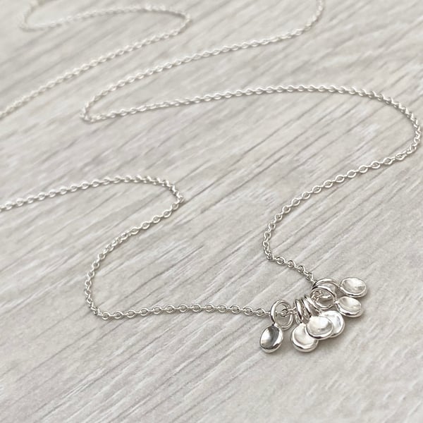 Handmade sterling silver six tiny petal charm pendants and trace chain