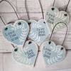 Hand Painted Wooden Heart Hanging Decoration Blue 'Love you mum'