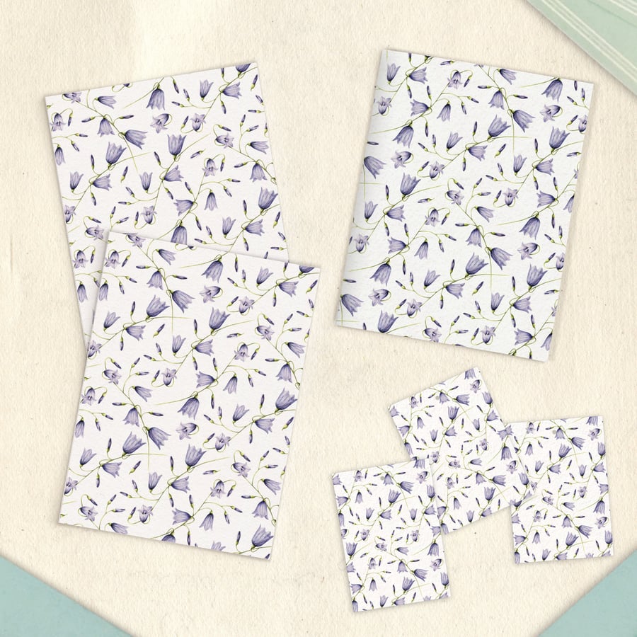 Image of Harebell Flower Stationery Set - Handmade Notebook, Cards & Gift Tags