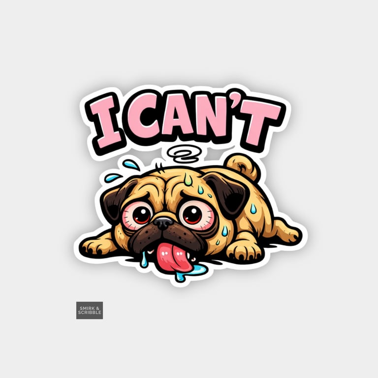 Funny Cheeky Novelty Sticker For Adults - Lazy Pug Dog
