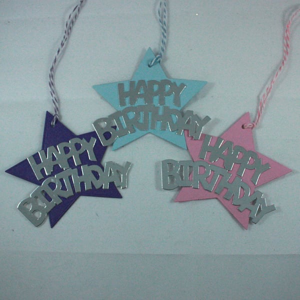 Pack of 6 star shaped Happy Birthday gift tags