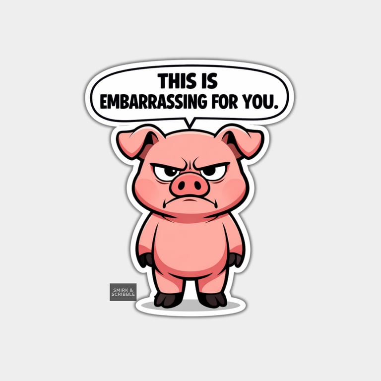 Funny Snarky Vinyl Sticker For Adults - Grumpy Pig