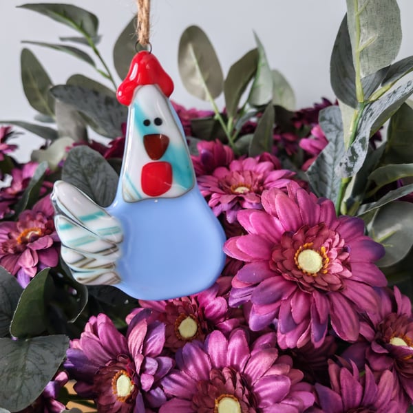 Fused Glass Chicken ornament