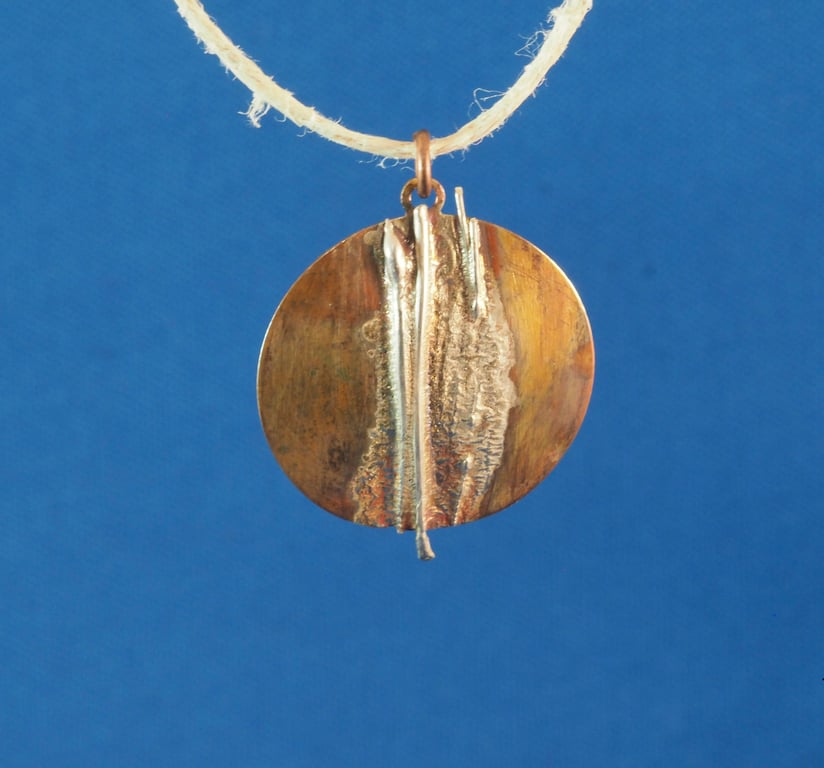 Waterfall Circular Copper and Silver Pendant