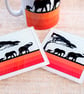 Glass Elephant Family coaster silhouettes orange stripes African safari animals - Image 2