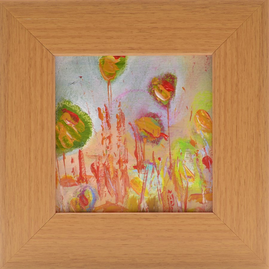 Small Framed Original Painting of Wild Flowers