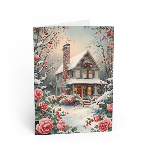 Vintage Snowy House Christmas Card