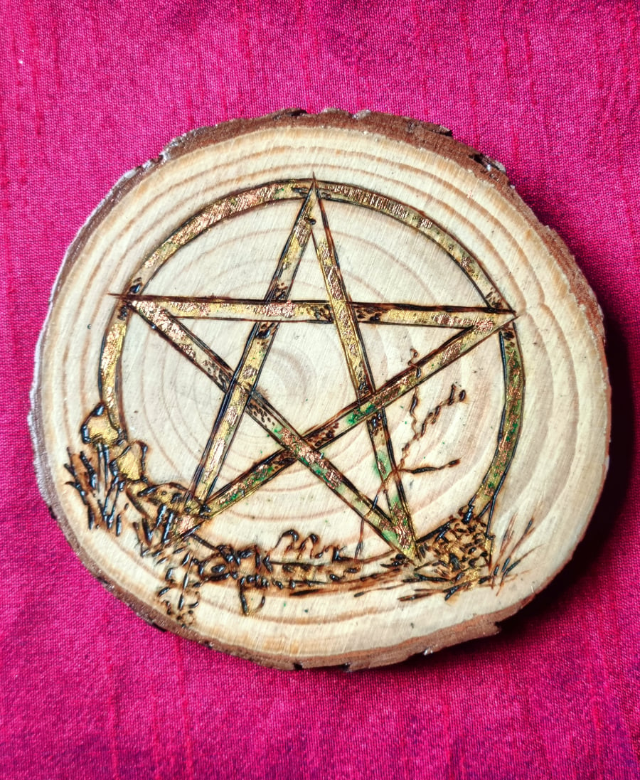 Wood Slice Pentagram  Coaster