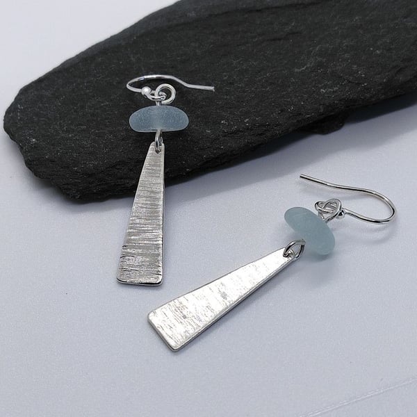 Seaglass sterling silver elongated triangle earrings