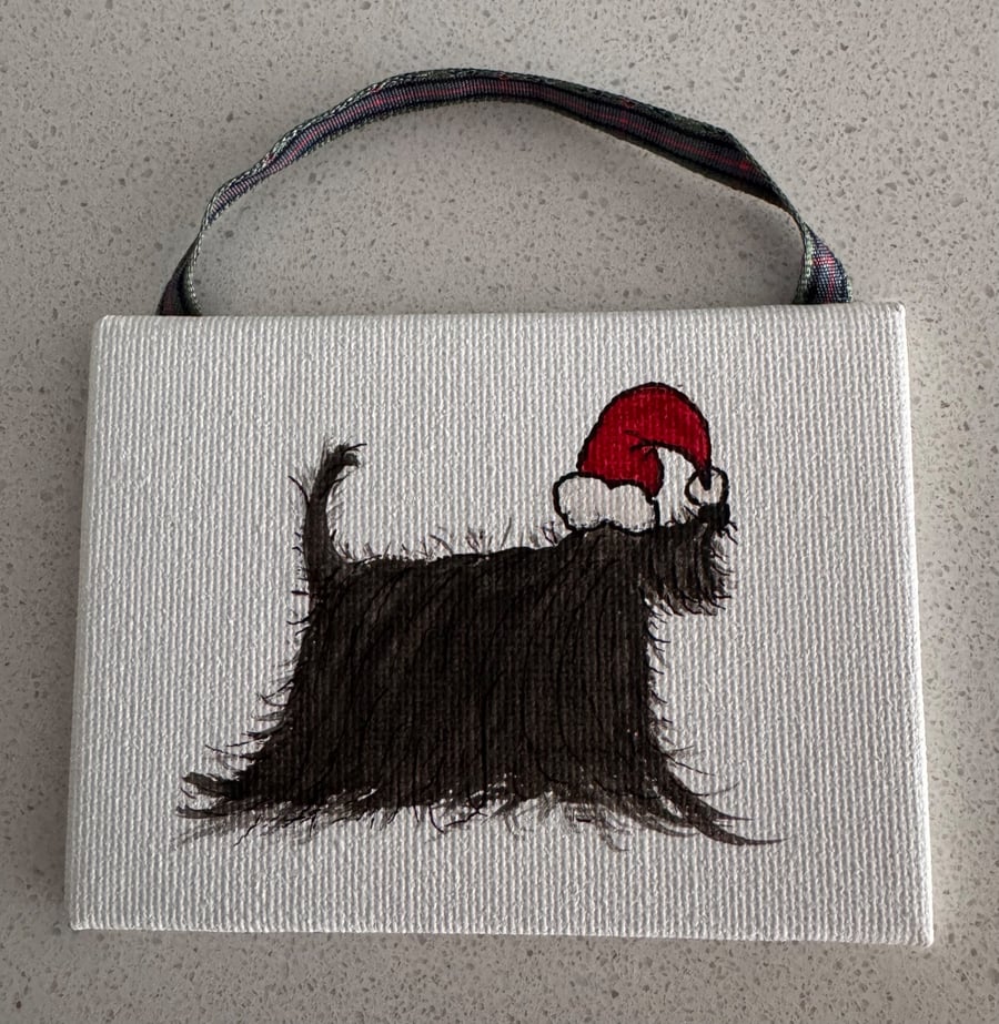 Festive Black Scottie Dog Christmas Decoration 