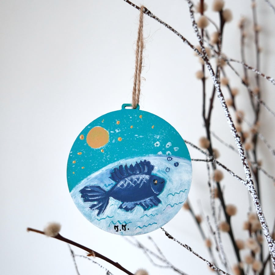 Fish Decoration, Turquoise Christmas Bauble, Nautical Style Art
