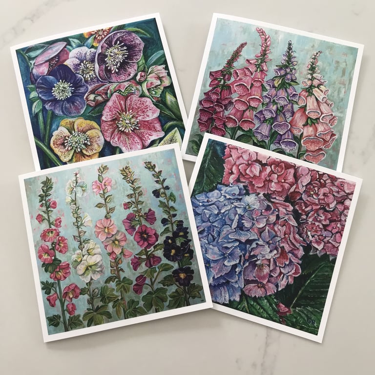 Set of 4 Floral Art Cards