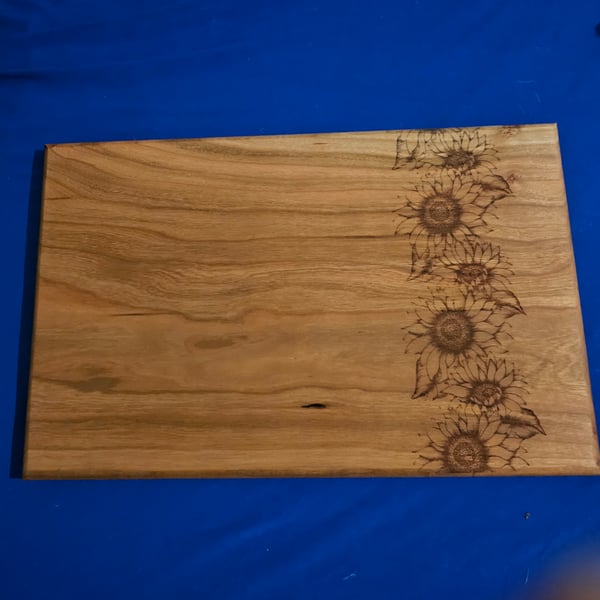 Cherry Wood Chopping Board with sunflower design 