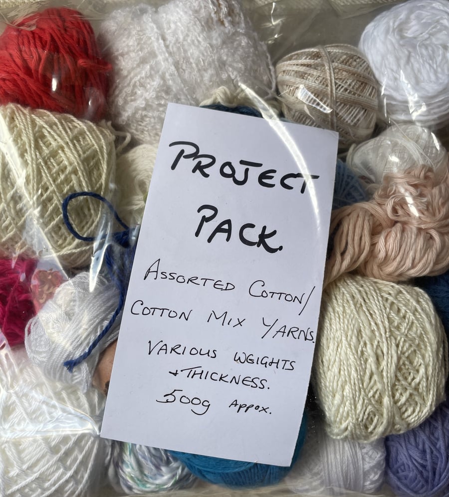 PROJECT PACK OF ASSORTED COTTON YARNS 500g