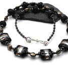 black lampwork glass and pyrite gemstone necklace