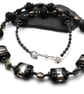 black lampwork glass and pyrite gemstone necklace