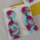 Statement earrings,  pale blue and pink dangly fimo earrings. 
