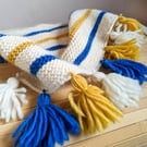 Snuggly Striped Baby Blanket - Handknitted Baby Blanket with Colourful Tassels -