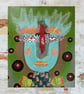 Outsider Art Brut Portrait Painting On Canvas Blue Green Weird Surreal Face - Image 3