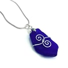 Sea Glass Pendant - Blue Beach Glass, Silver Handmade Celtic Necklace Jewellery