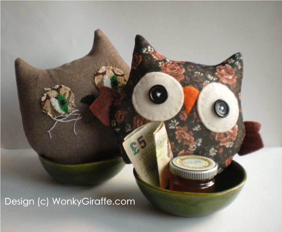 Owl and Pussy Cat -  Sew a Softie,    Complete Kit and Tutorial - WonkyGiraffe