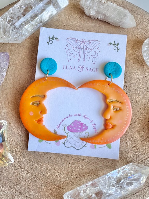 Handmade Moon Polymer Clay earrings