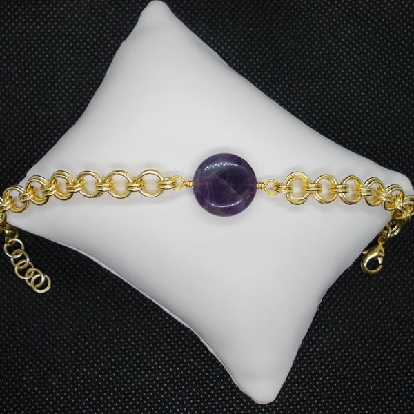Amethyst coin and chainmaille bracelet