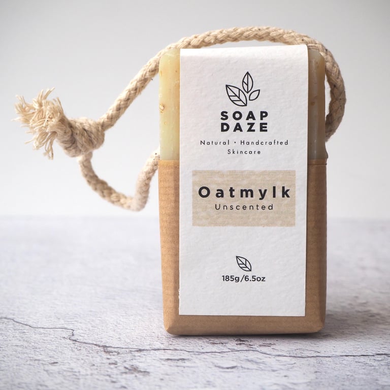 Oatmylk soap on rope - unscented, vegan, handmade